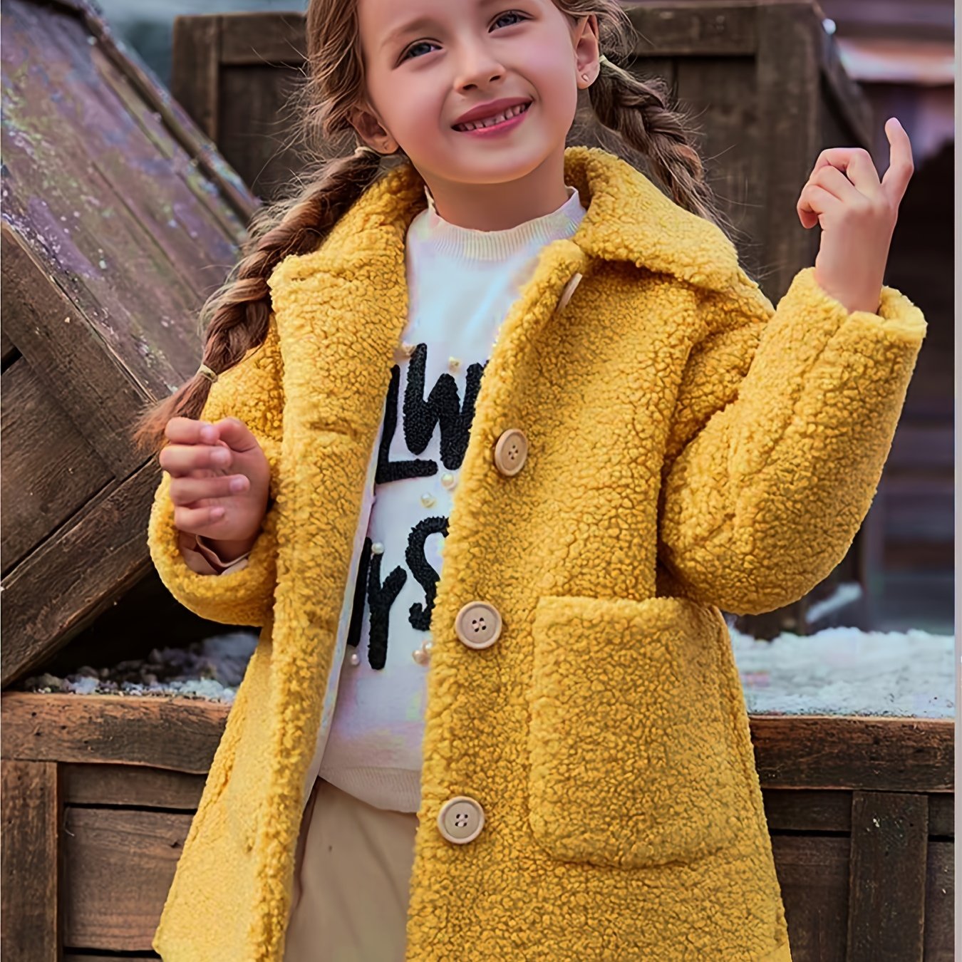 JOMAKE Girls' Winter Coat - Pastel Pink & Ombre Jacket with Button Front Closure, Soft Fleece-Lined Lapel Collar, Non-Stretchy Fabric for Everyday & Formal Events, Long Sleeve Casual Outerwear for School, Travel - Cute Korean