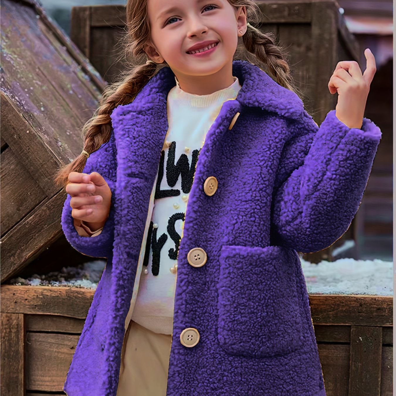JOMAKE Girls' Winter Coat - Pastel Pink & Ombre Jacket with Button Front Closure, Soft Fleece-Lined Lapel Collar, Non-Stretchy Fabric for Everyday & Formal Events, Long Sleeve Casual Outerwear for School, Travel - Cute Korean