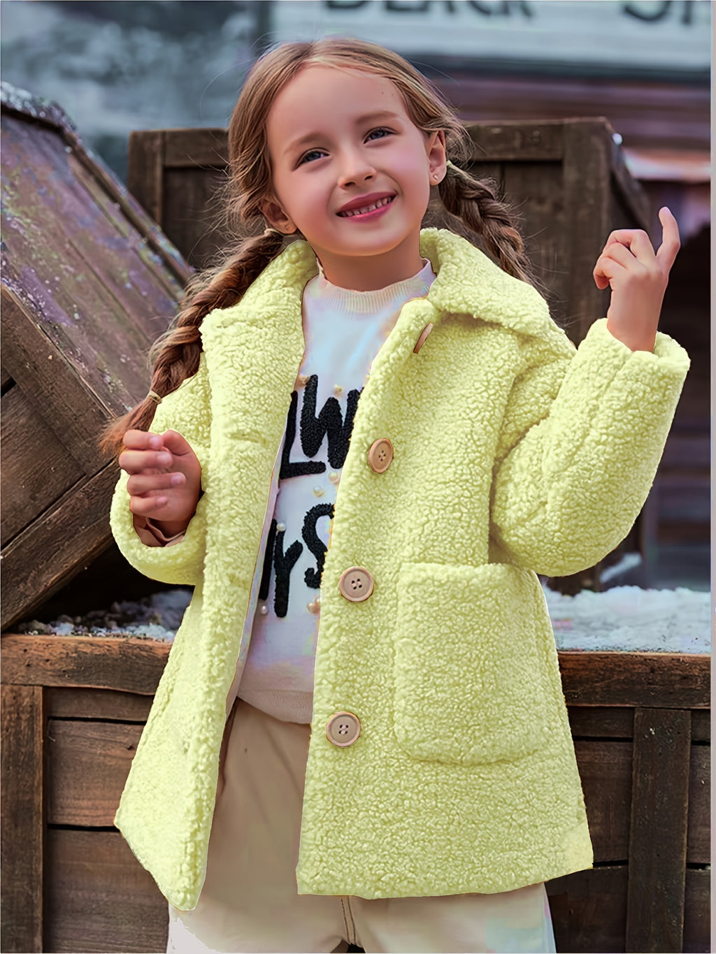 JOMAKE Girls' Winter Coat - Pastel Pink & Ombre Jacket with Button Front Closure, Soft Fleece-Lined Lapel Collar, Non-Stretchy Fabric for Everyday & Formal Events, Long Sleeve Casual Outerwear for School, Travel - Cute Korean