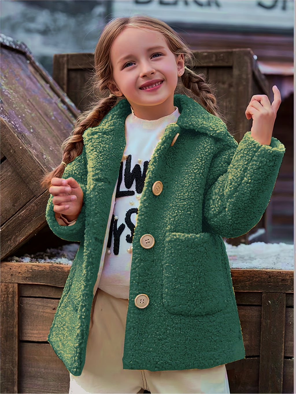 JOMAKE Girls' Winter Coat - Pastel Pink & Ombre Jacket with Button Front Closure, Soft Fleece-Lined Lapel Collar, Non-Stretchy Fabric for Everyday & Formal Events, Long Sleeve Casual Outerwear for School, Travel - Cute Korean